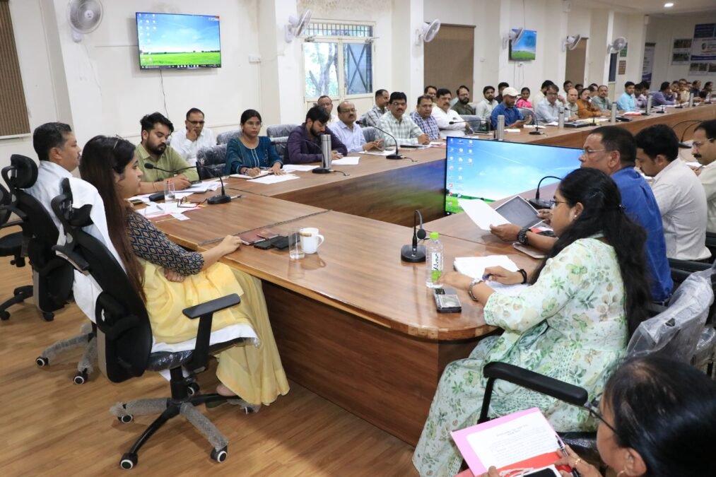 कलेक्टर ने दिए बारिश से खराब फसलों के सर्वे के निर्देश । 1 कलेक्टर नेहा मीना अधिकारी के साथ बैठक में ।