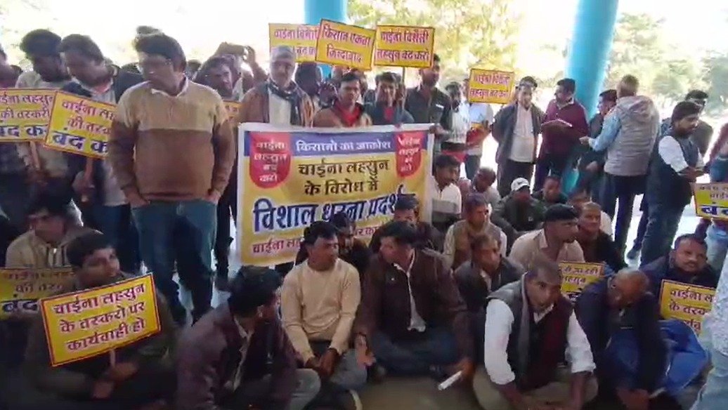 चाइना लहसुन पर किसानों का विरोध प्रदर्शन